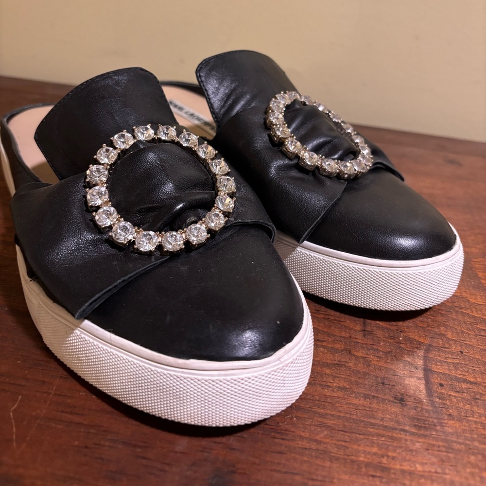 Karl Lagerfeld Black Leather Slide Sneakers Size 8